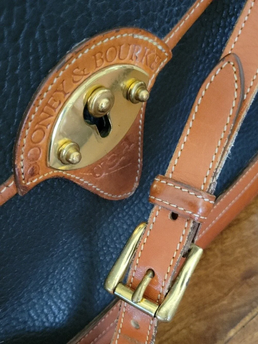 Dooney & Bourke Rare Black Pebbled Leather Calvary Spectator Bag